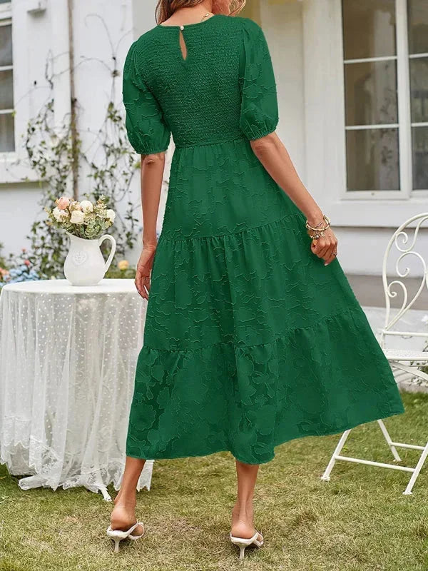 Women's Midi Dress Short Sleeve Ruffled Cotton