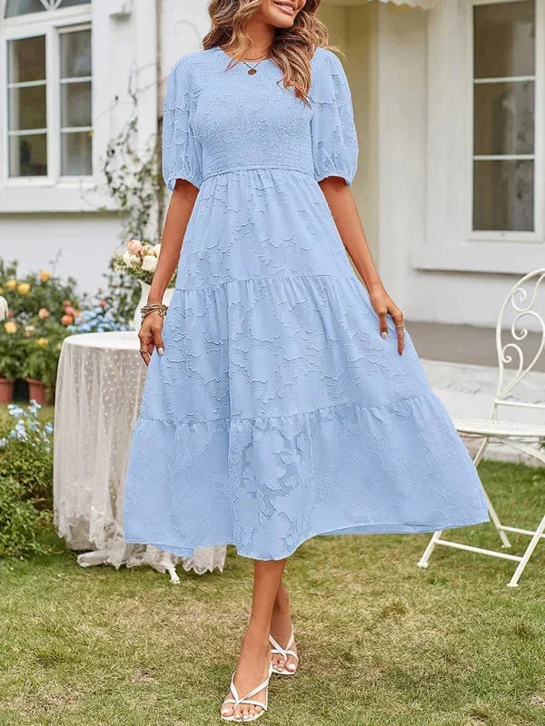 Women's Midi Dress Short Sleeve Ruffled Cotton