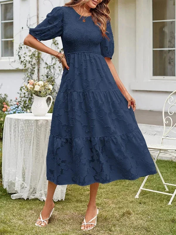 Women's Midi Dress Short Sleeve Ruffled Cotton