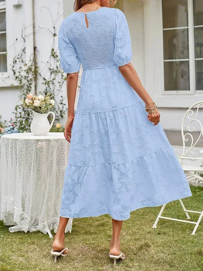 Women's Midi Dress Short Sleeve Ruffled Cotton