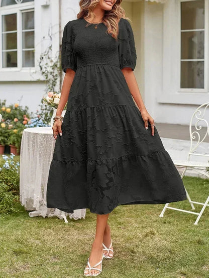 Women's Midi Dress Short Sleeve Ruffled Cotton