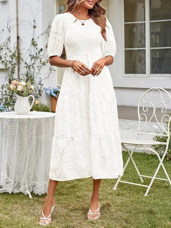 Women's Midi Dress Short Sleeve Ruffled Cotton