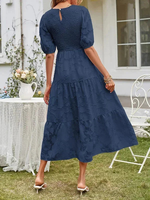 Women's Midi Dress Short Sleeve Ruffled Cotton