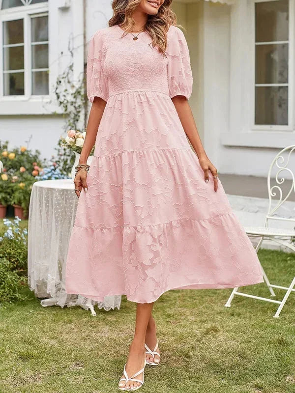 Women's Midi Dress Short Sleeve Ruffled Cotton