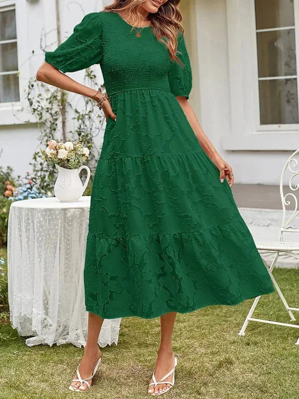 Women's Midi Dress Short Sleeve Ruffled Cotton