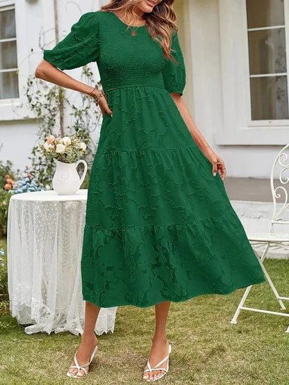 Women's Midi Dress Short Sleeve Ruffled Cotton