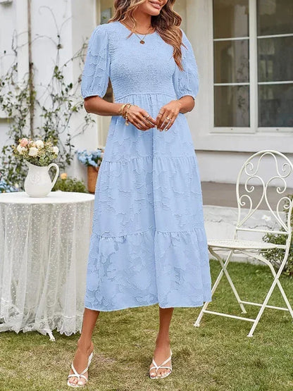 Women's Midi Dress Short Sleeve Ruffled Cotton
