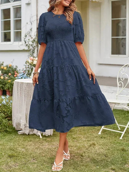 Women's Midi Dress Short Sleeve Ruffled Cotton