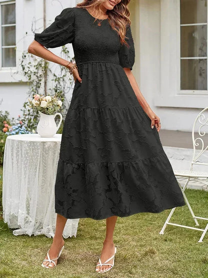 Women's Midi Dress Short Sleeve Ruffled Cotton