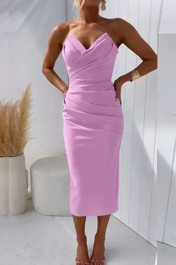 Women's Strapless Midi Dress Sweetheart Neckline Evening Wear
