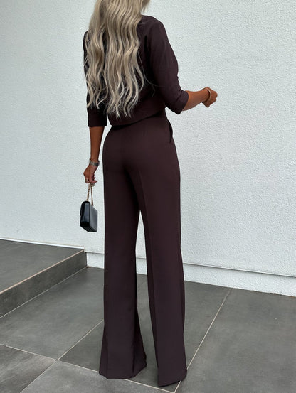 Women's Lounge Set Cropped Wide Leg Pants