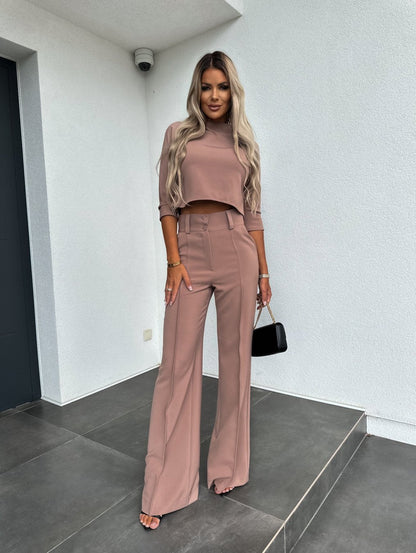 Women's Lounge Set Round Neck Flare Pants