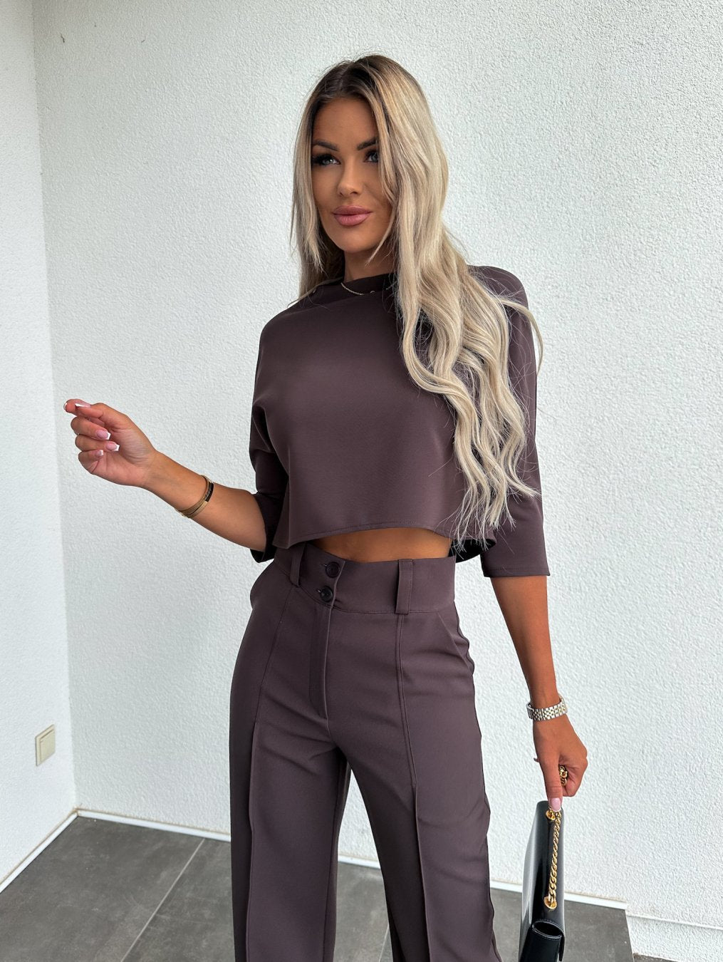 Women's Lounge Set Cropped Wide Leg Pants