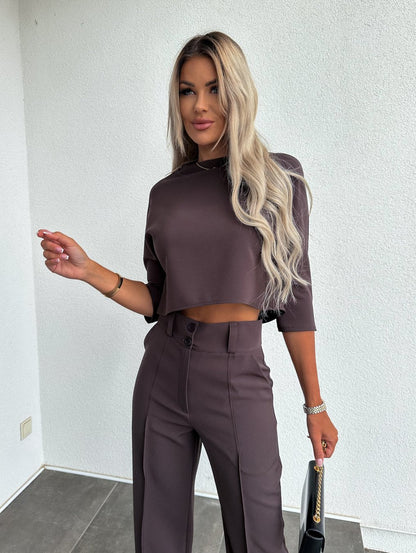 Women's Lounge Set Round Neck Flare Pants