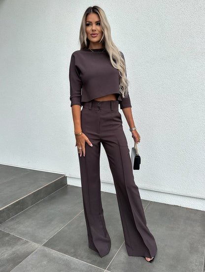 Women's Lounge Set Cropped Wide Leg Pants