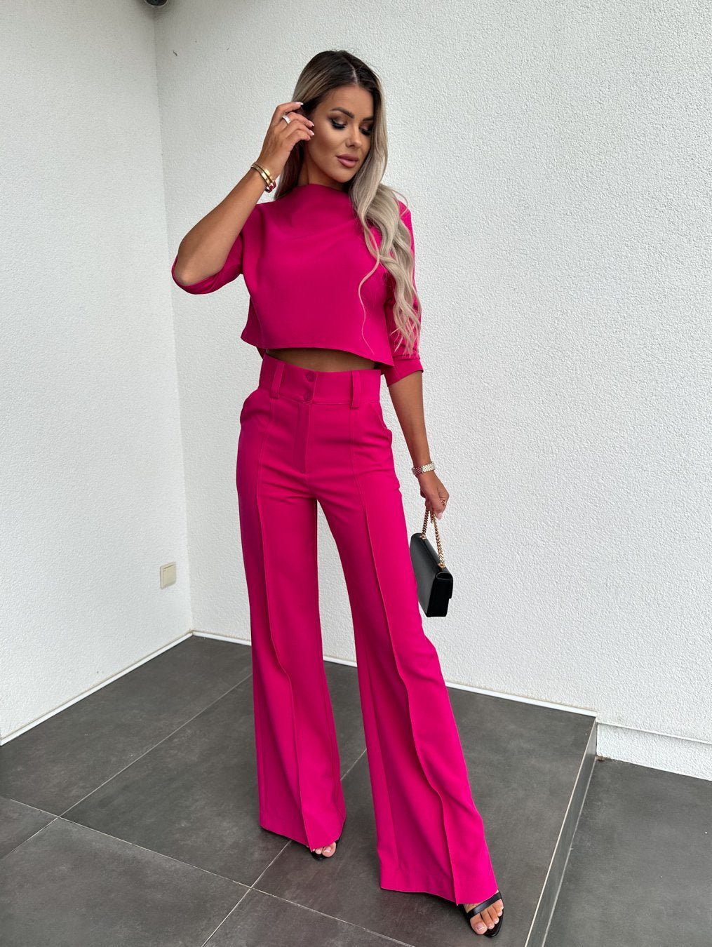 Women's Lounge Set Cropped Wide Leg Pants