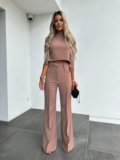 Women's Lounge Set Cropped Wide Leg Pants