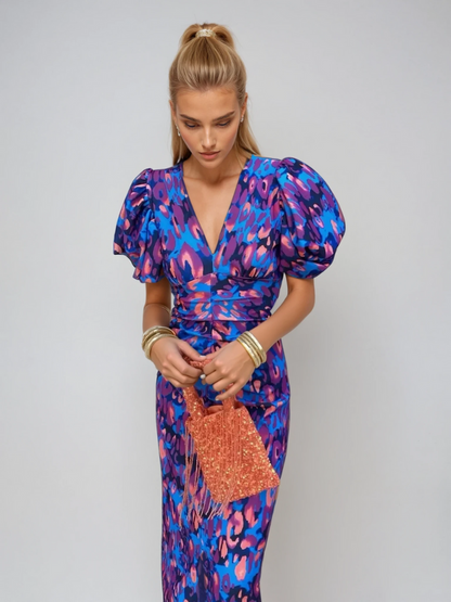 Women's Bodycon Midi Dress Puff Sleeve - Vonnera