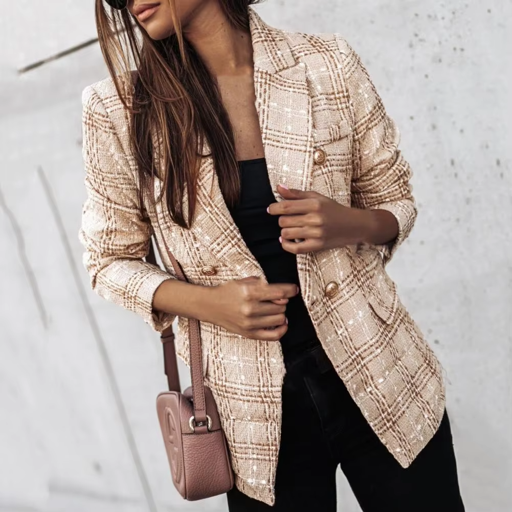 Women's Plaid Blazer Double-Breasted - Vonnera