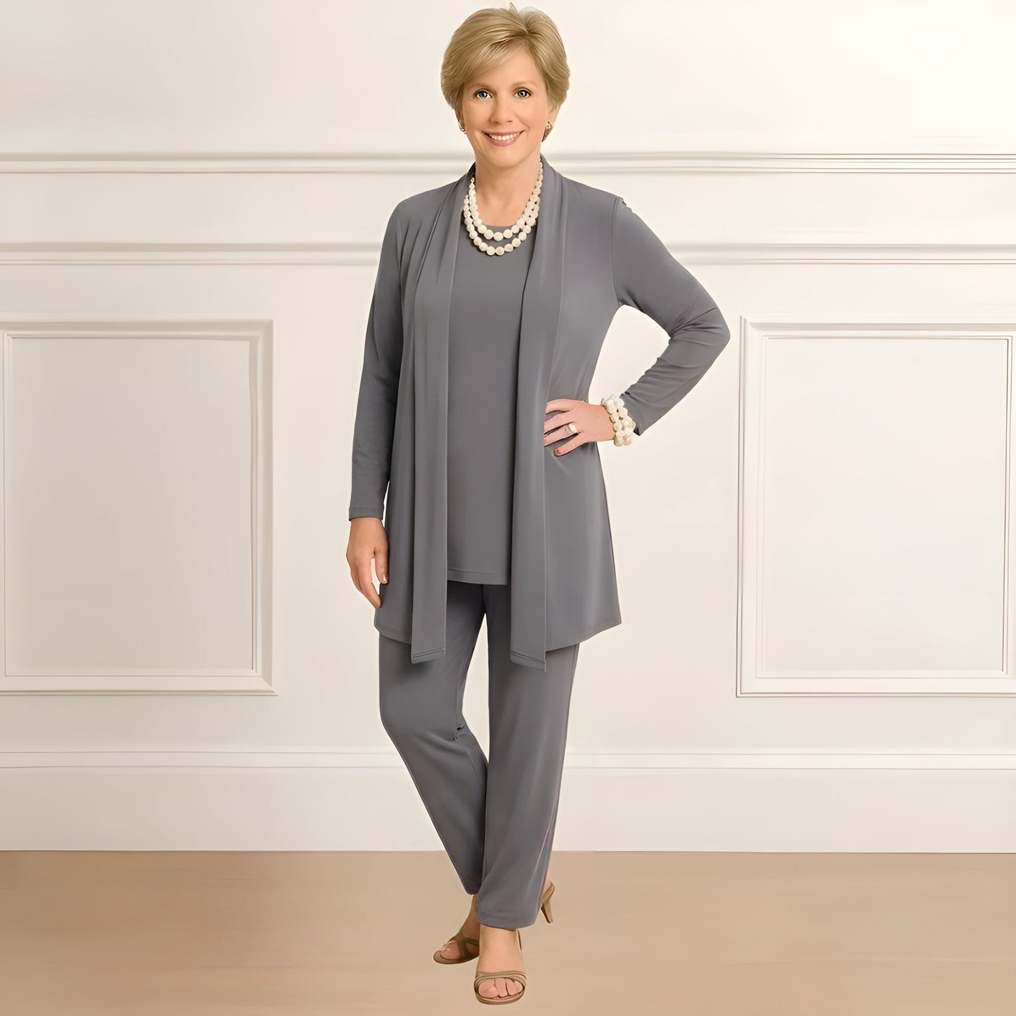 Women's 3-Piece Set Round Neck Straight Pants