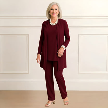 Women's 3-Piece Set Round Neck Straight Pants
