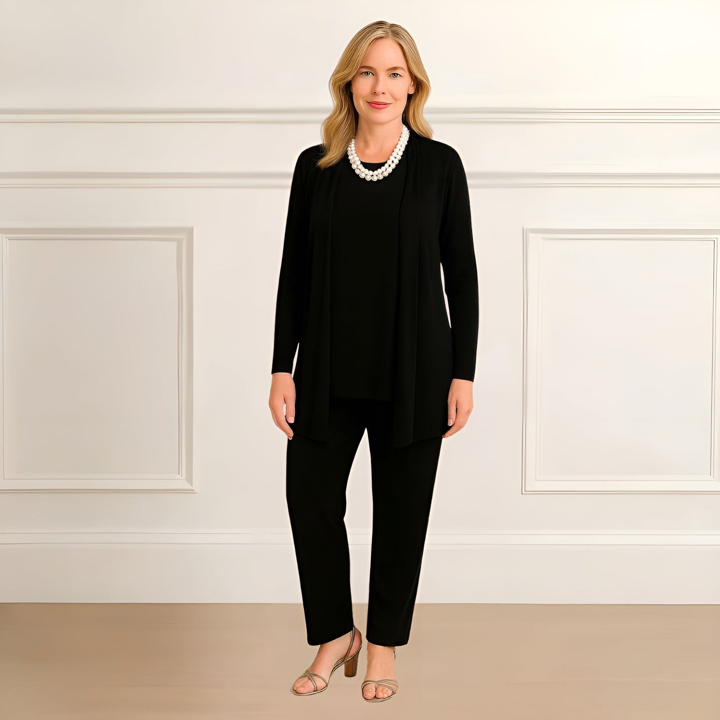Women's 3-Piece Set Round Neck Straight Pants