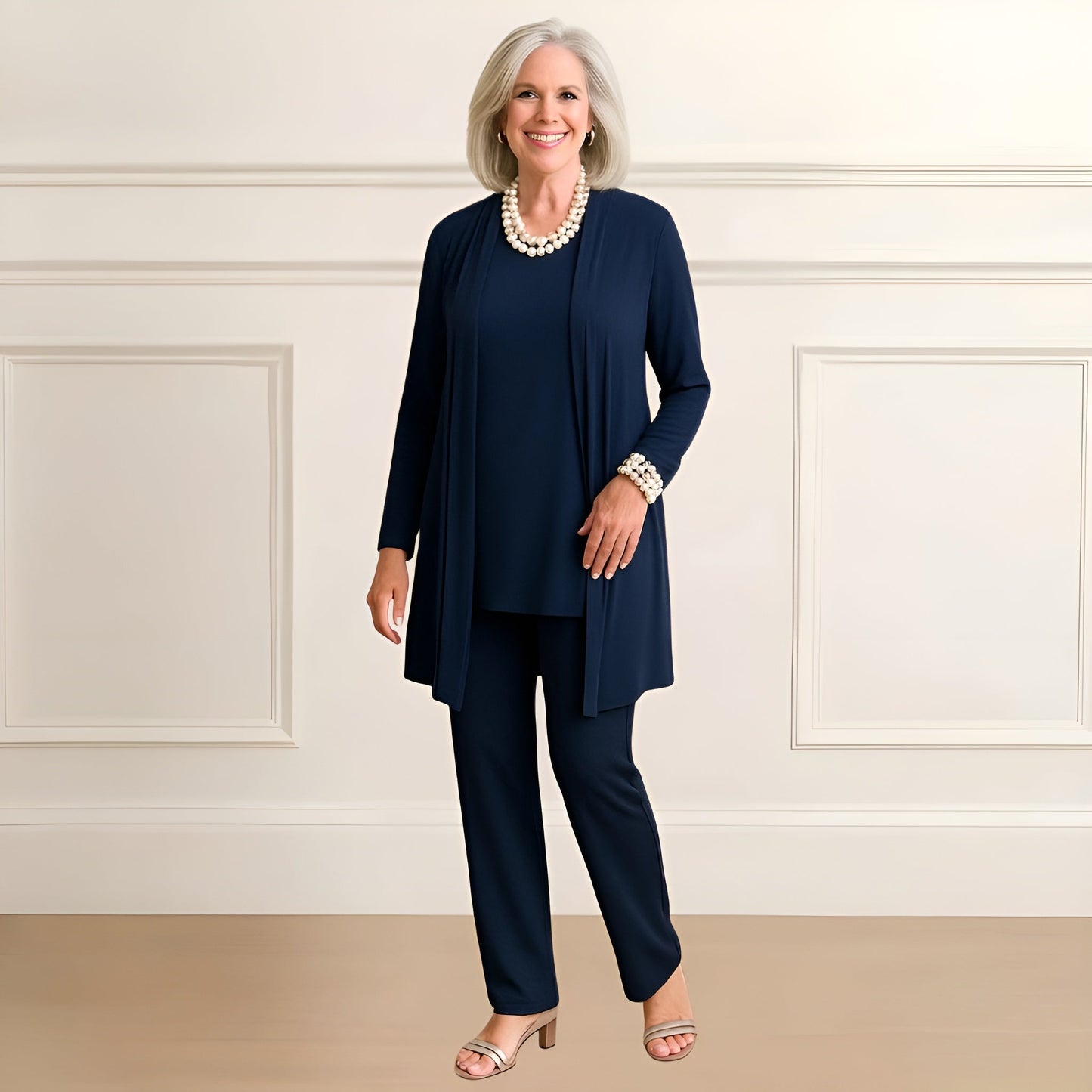 Women's 3-Piece Set Round Neck Straight Pants