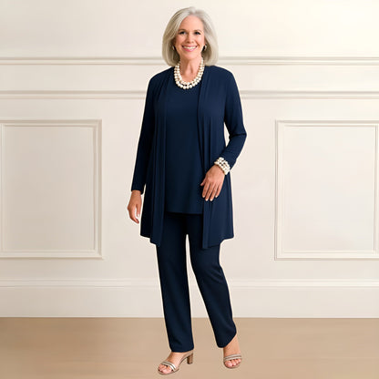 Women's 3-Piece Set Round Neck Straight Pants