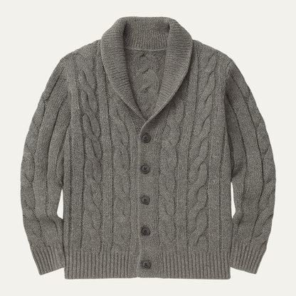 Men's Cable Knit Cardigan Shawl Collar Button Up - Vonnera