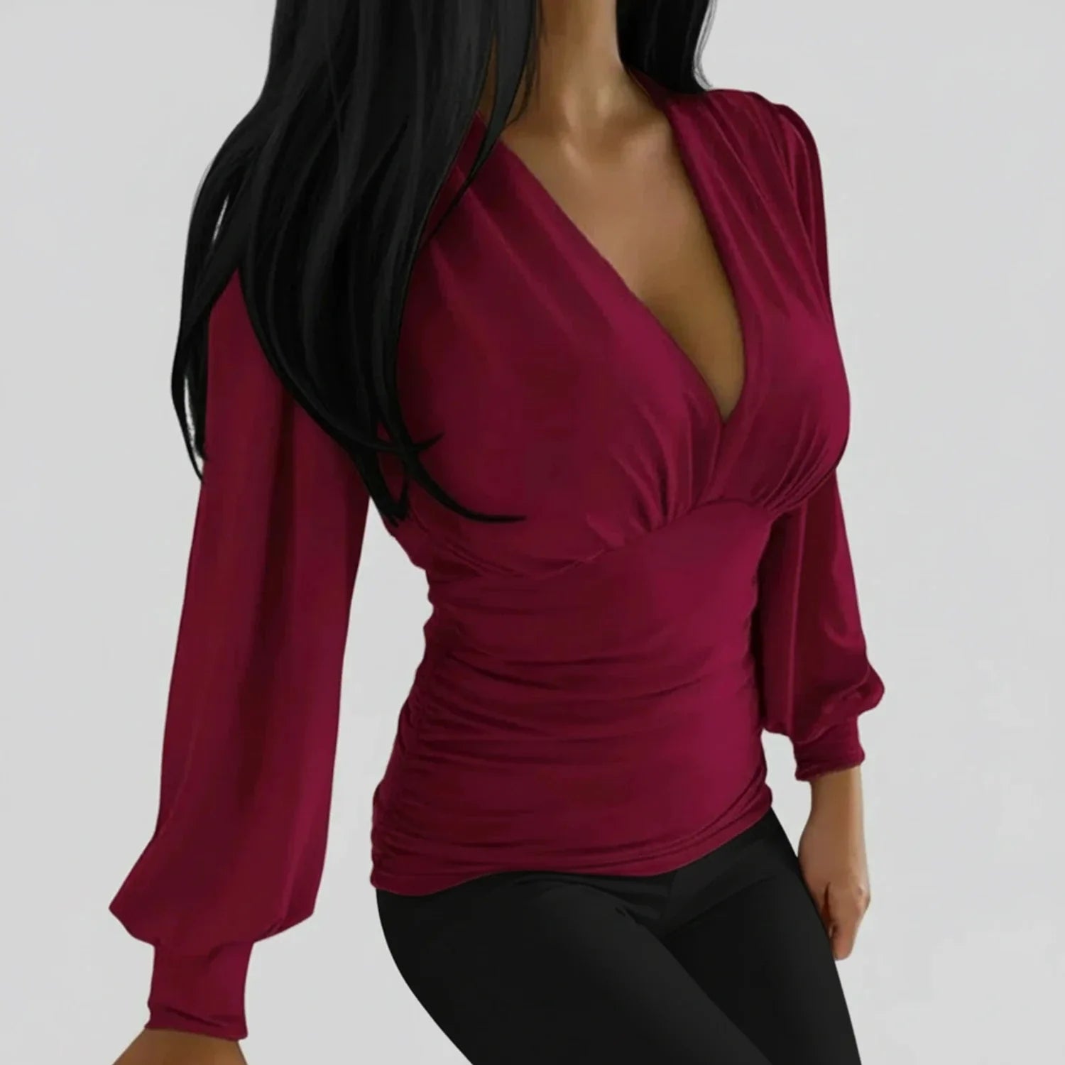 Women's Ruched Long Sleeve Blouse - Vonnera