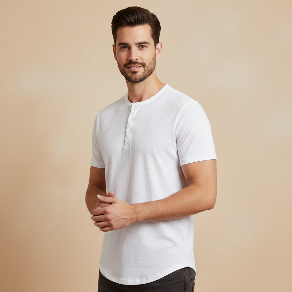 Men's Casual Henley T Shirt Short Sleeve Cotton