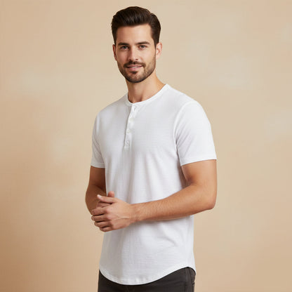 Men's Casual Henley T Shirt Short Sleeve Cotton