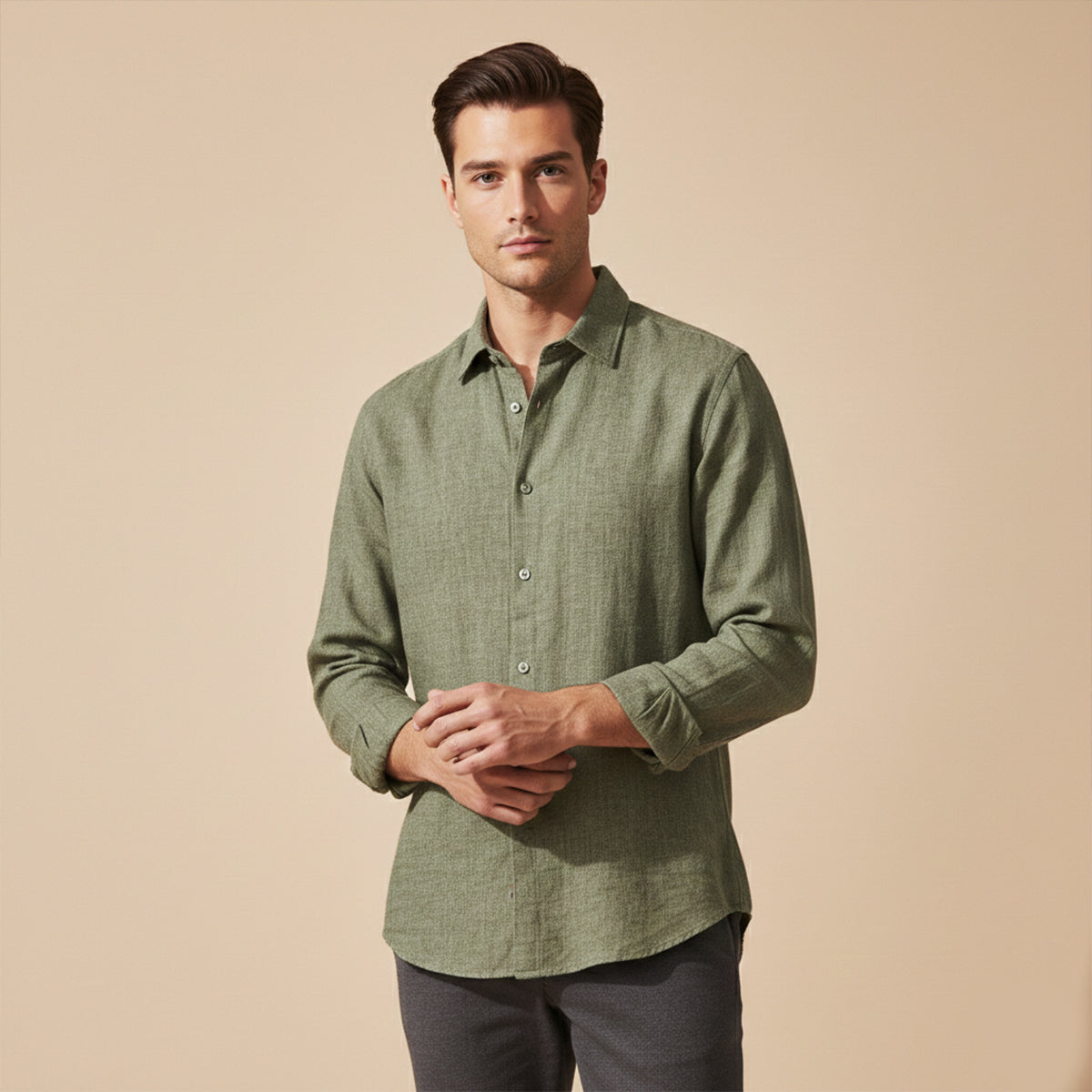 Men's Linen Button Up Shirt Loose Fit Natural