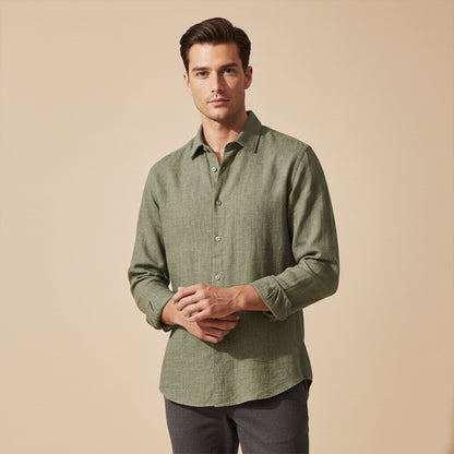 Men's Linen Button Up Shirt Loose Fit Natural