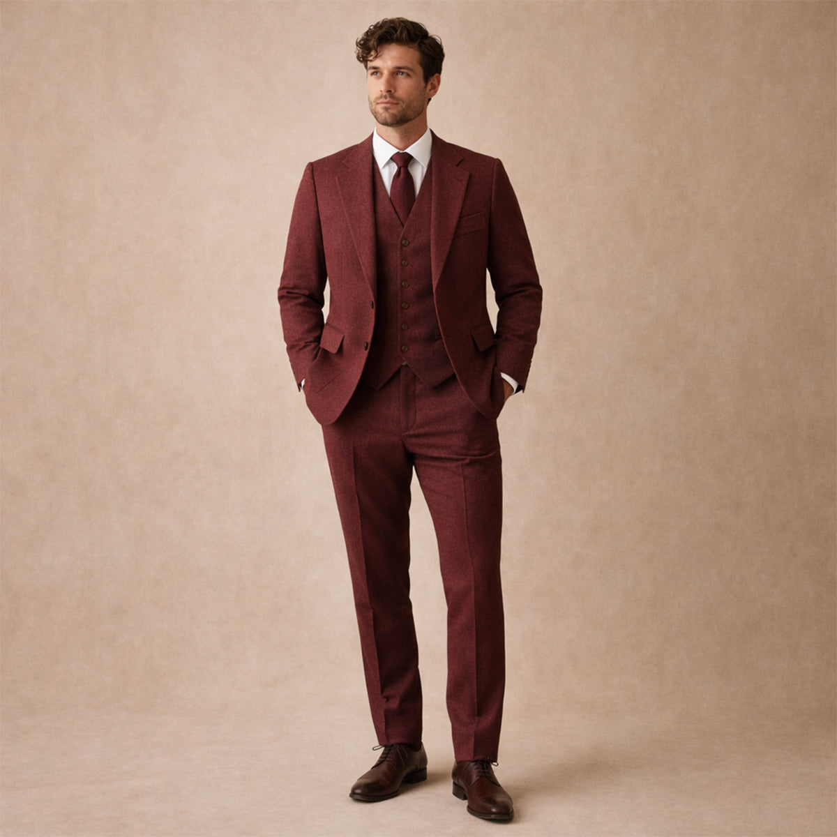 Men's Tweed Suit Herringbone Blazer Waistcoat Trousers