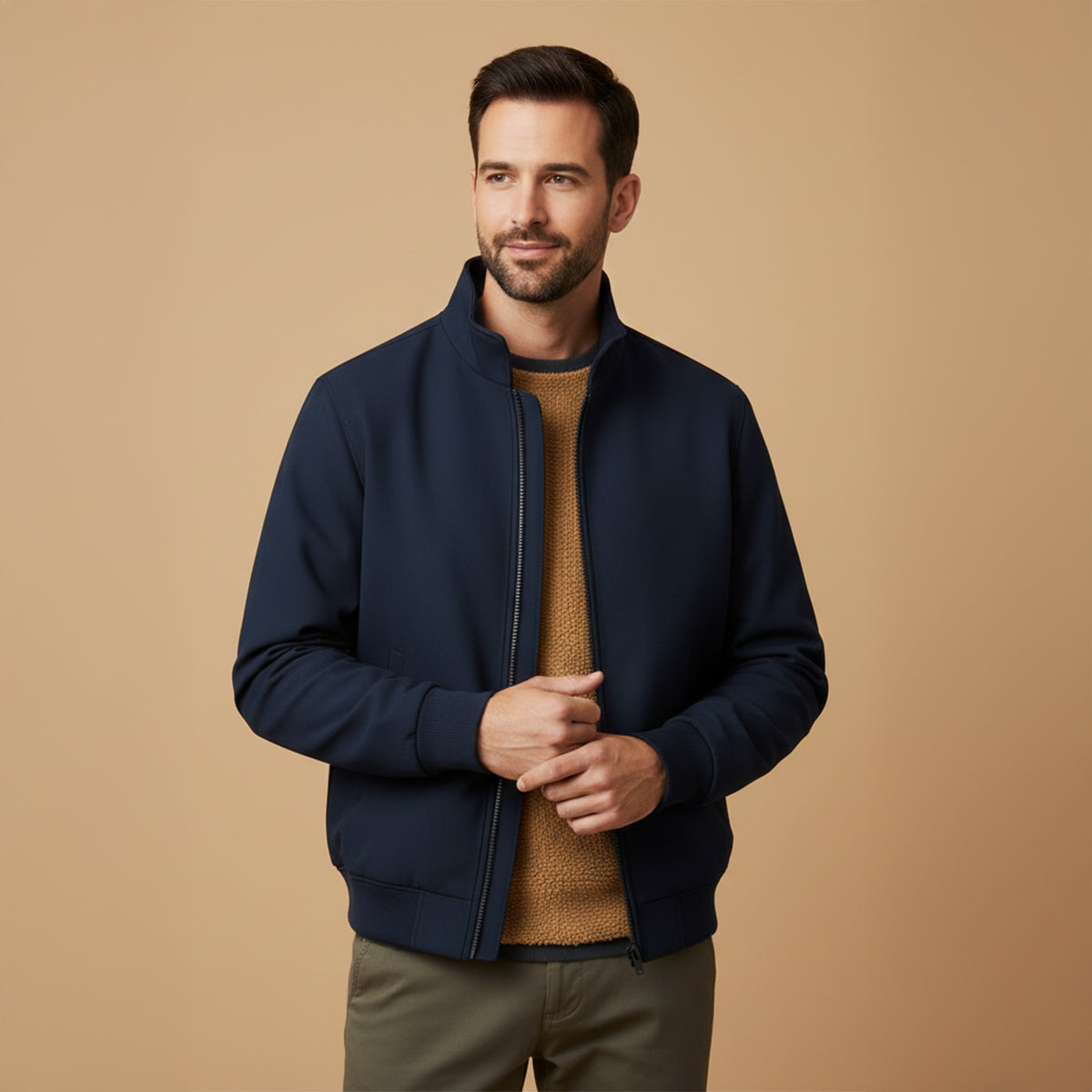 Men's Fleece Lined Windbreaker Jacket Lightweight Multi Pocket