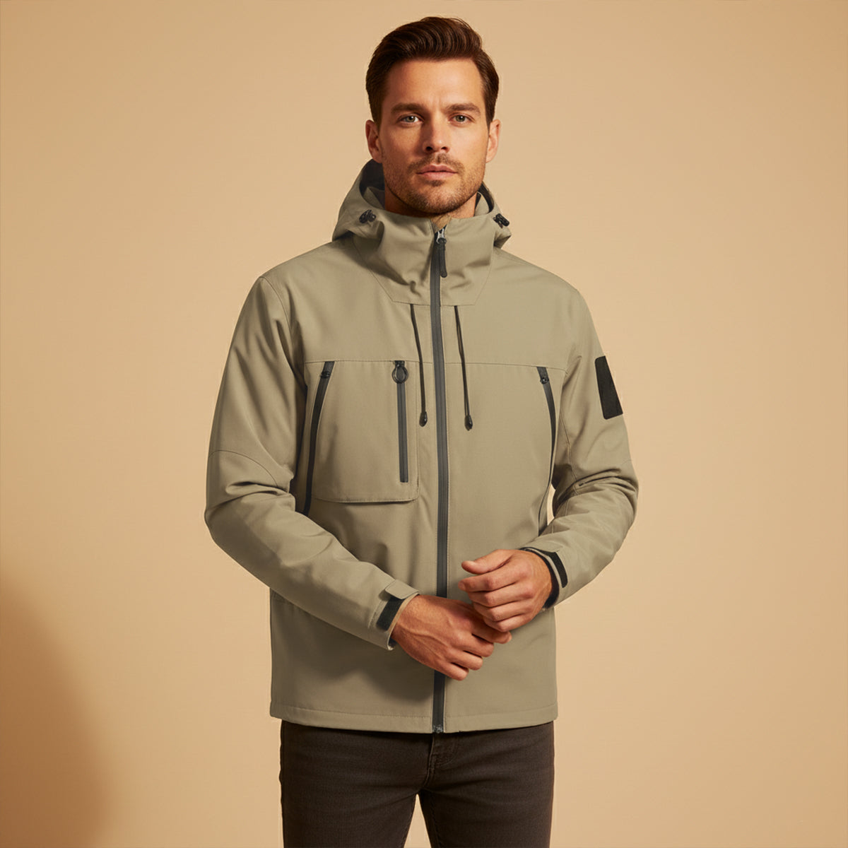 Men's Waterproof Windbreaker Hooded Lightweight Jacket