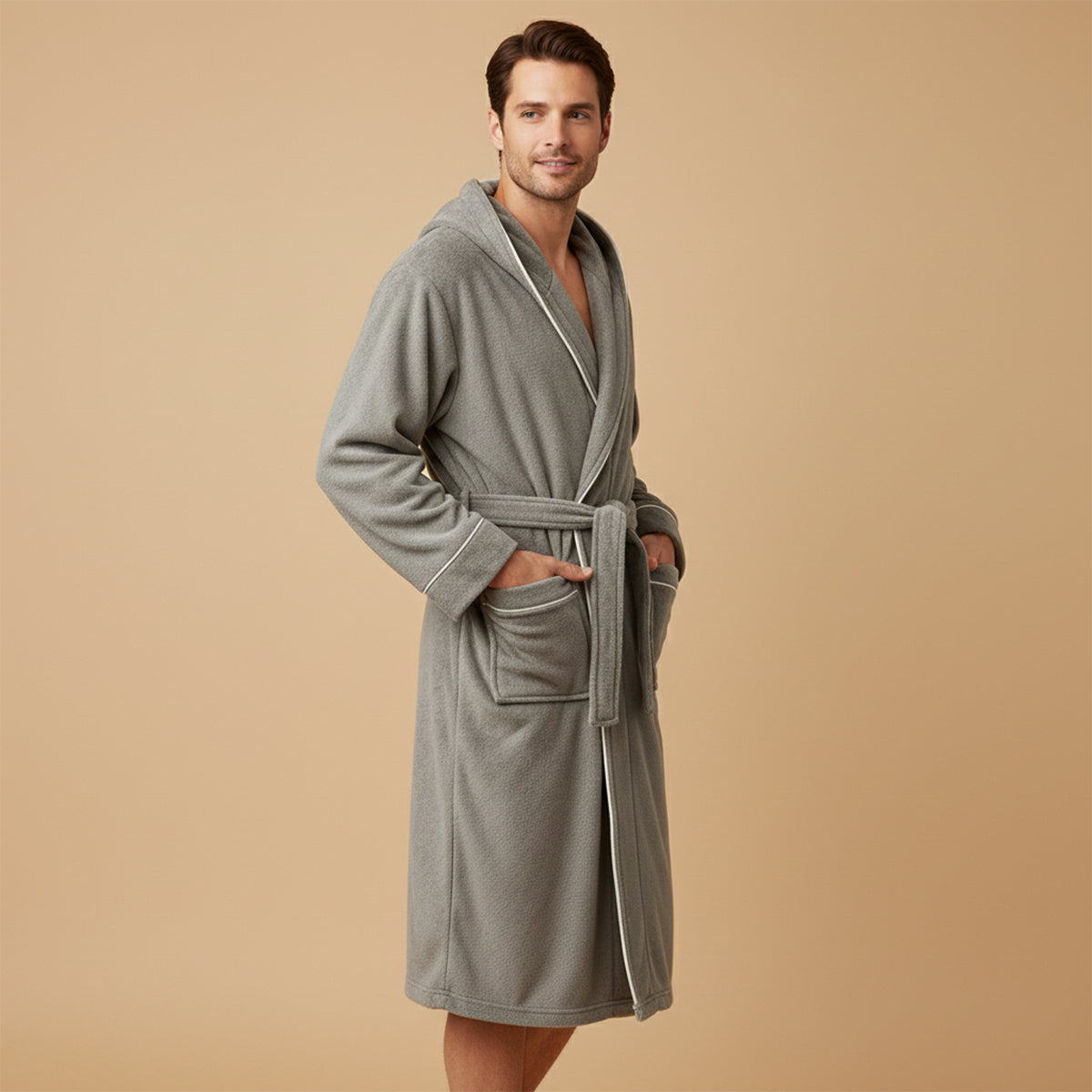 Men's Hooded Long Bathrobe With Belt