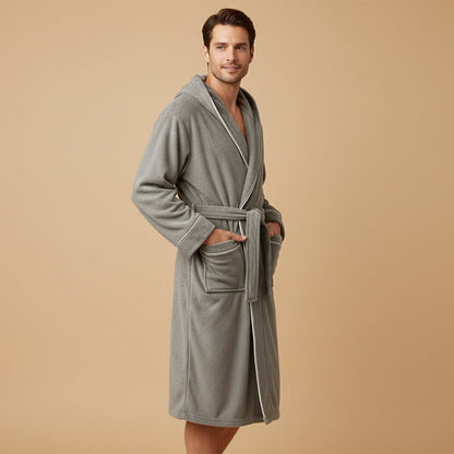 Men's Hooded Long Bathrobe With Belt