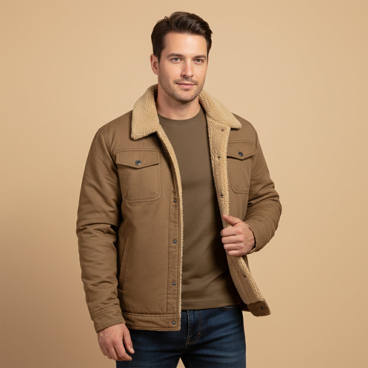 Men's Sherpa Lined Bomber Jacket Shearling Collar
