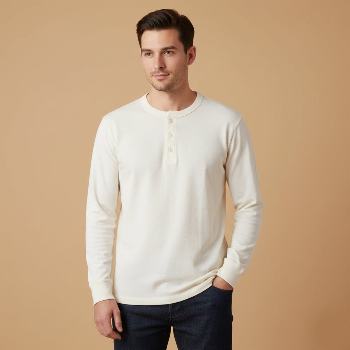 Men's Cotton Henley Shirt Classic Casual
