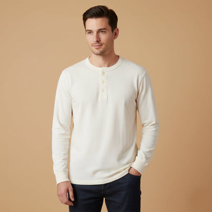 Men's Cotton Henley Shirt Classic Casual