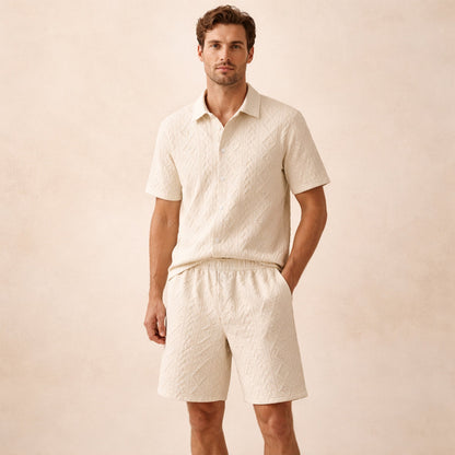 Men's Textured Casual Shirt And Shorts Set