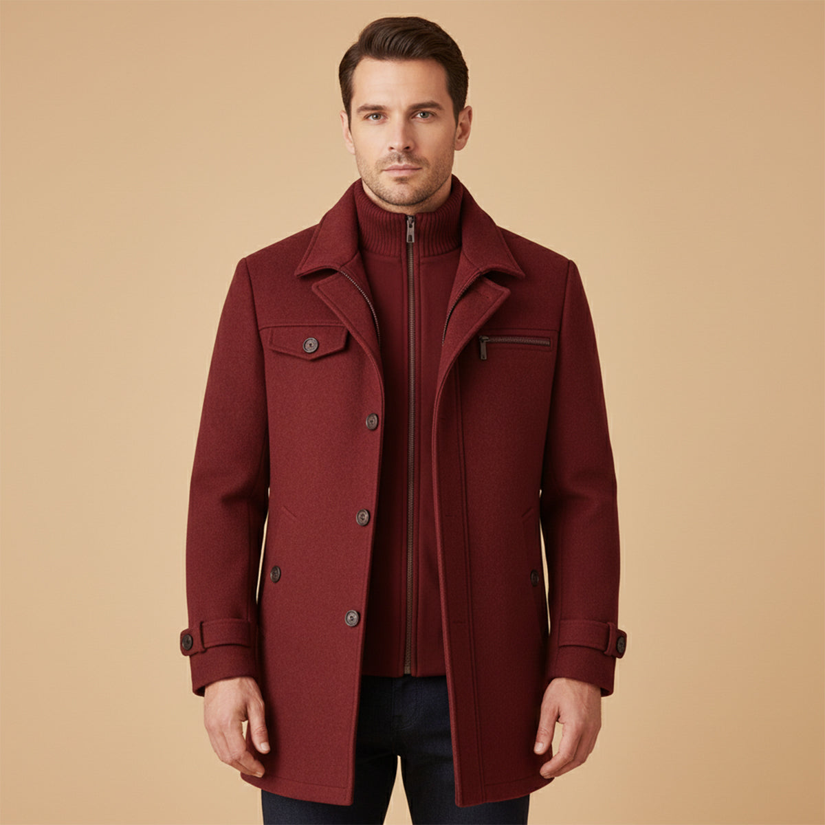 Men's Wool Blend Smart Jacket Zipper Closure