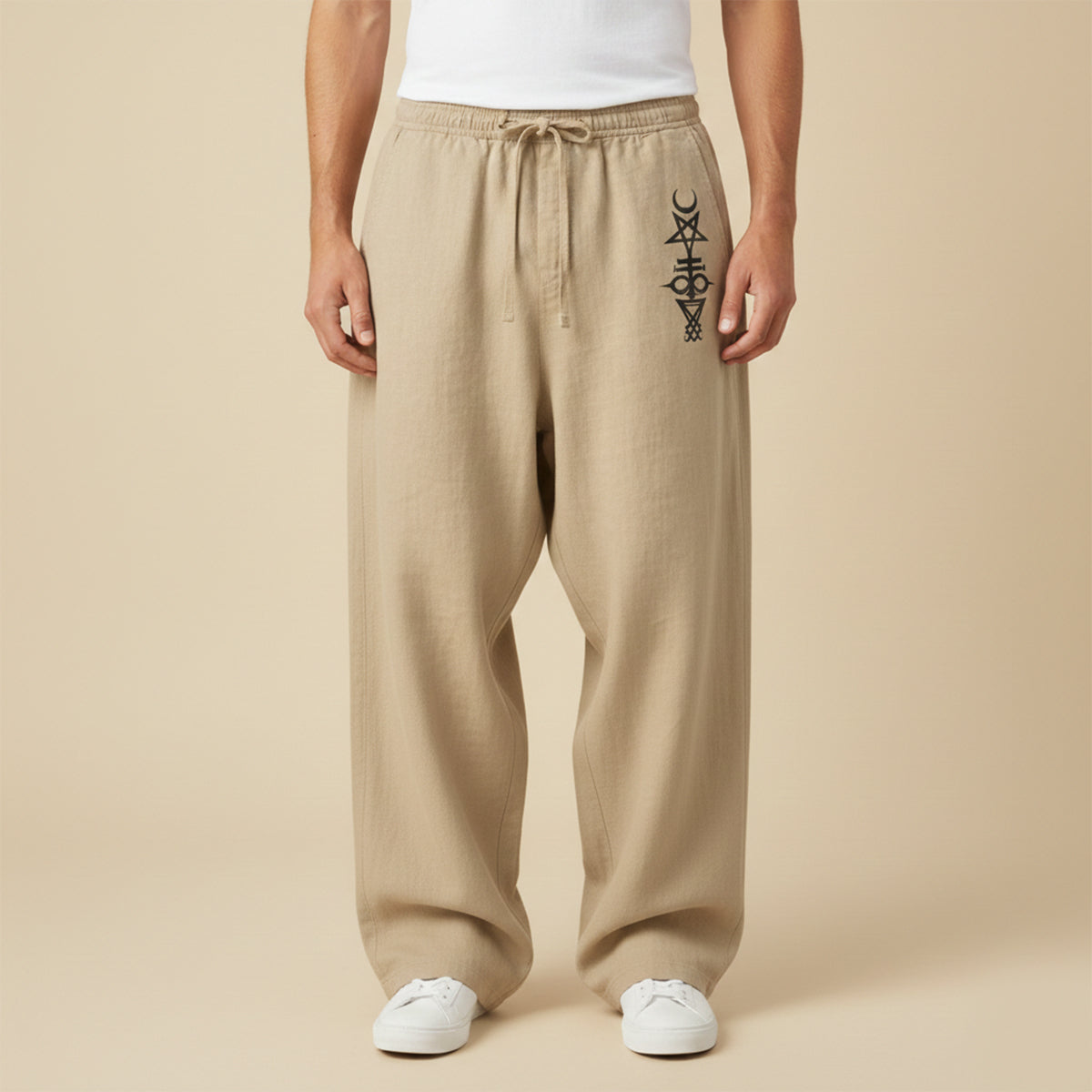 Men's Linen Wide Leg Drawstring Pants Relaxed Fit