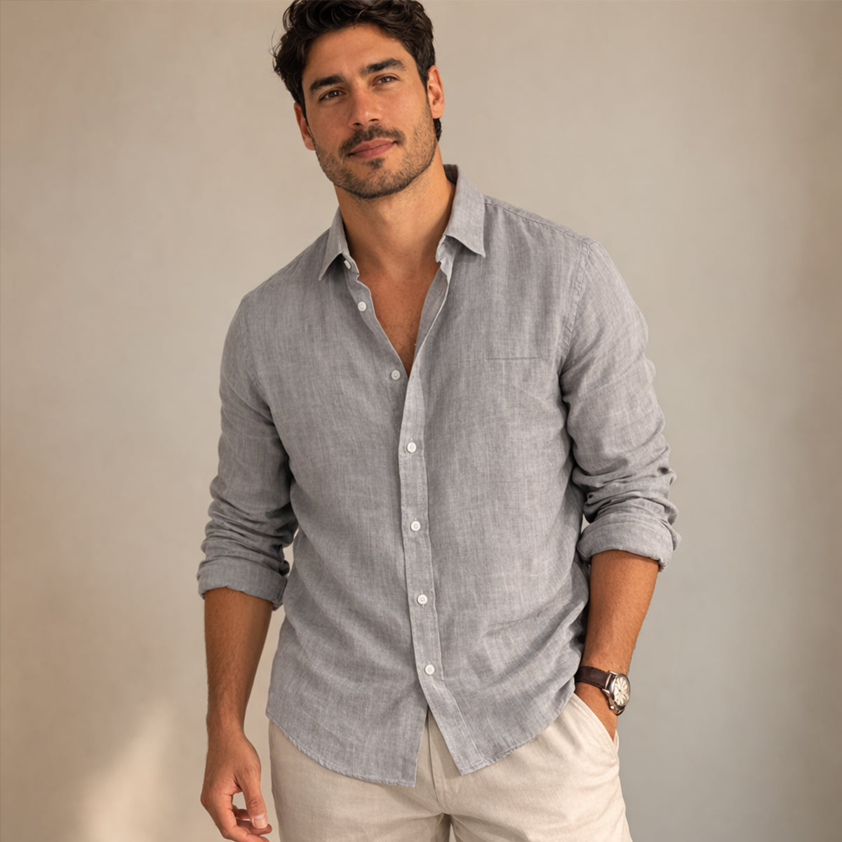 Men's Cotton Linen Beach Shirt Soft