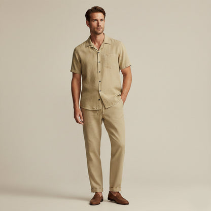 Men's Linen Beach Set Shirt Pants Lightweight
