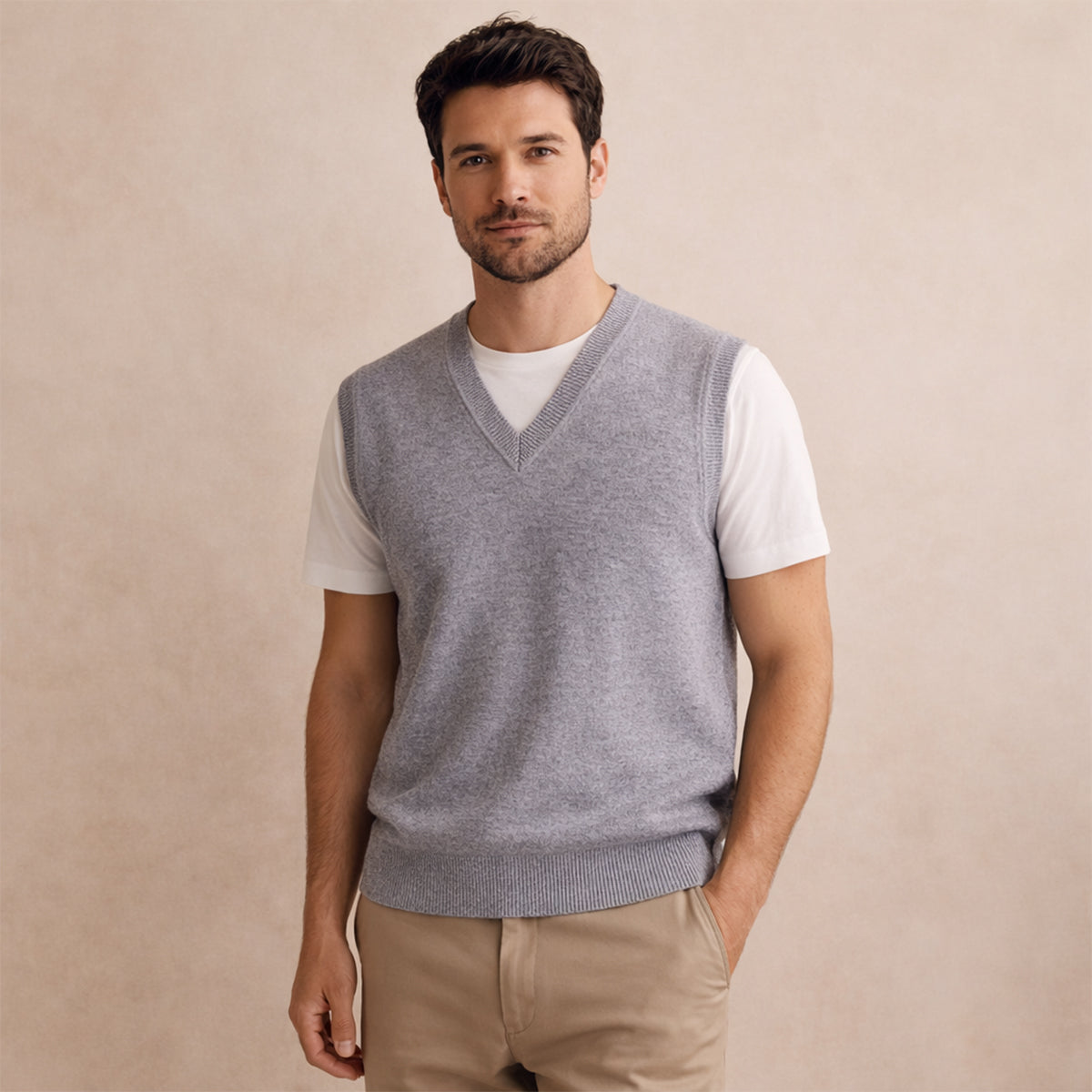 Men's V Neck Sleeveless Knit Vest Layered Look