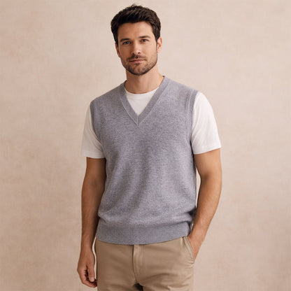 Men's V Neck Sleeveless Knit Vest Layered Look
