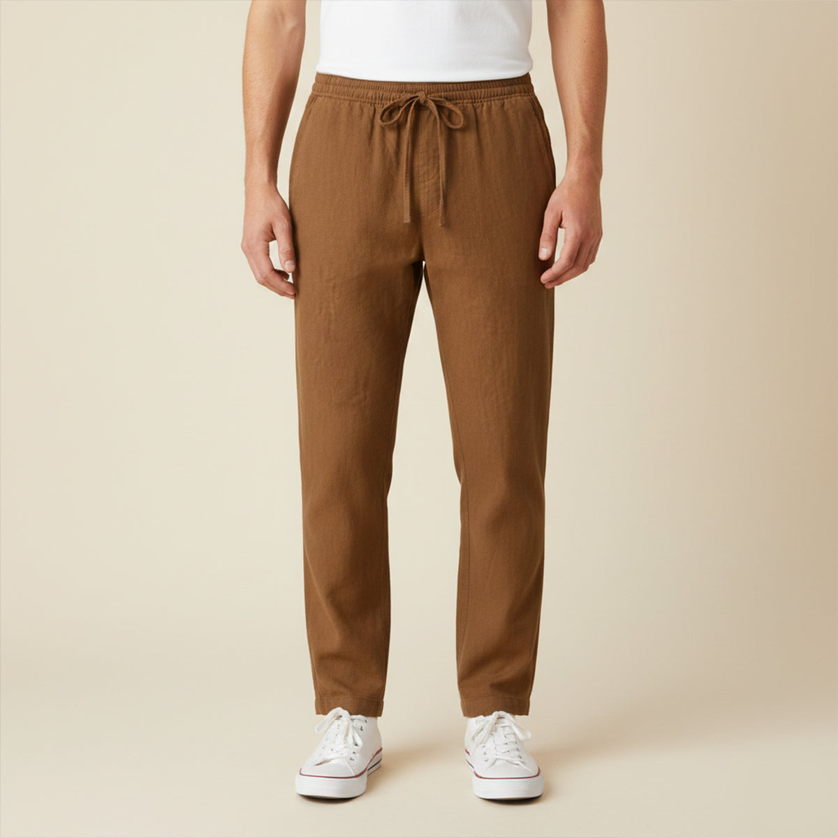 Mens Lightweight Cotton Linen Pants Breathable Drawstring